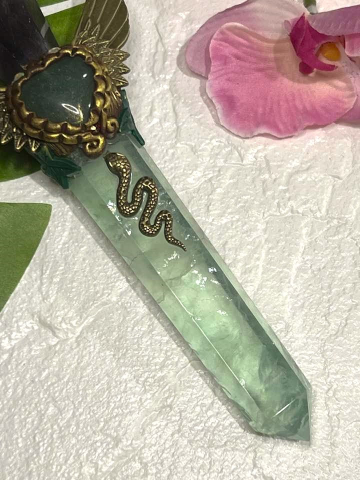 Amethyst, Fluorite and Aventurine Winged Heart Wand