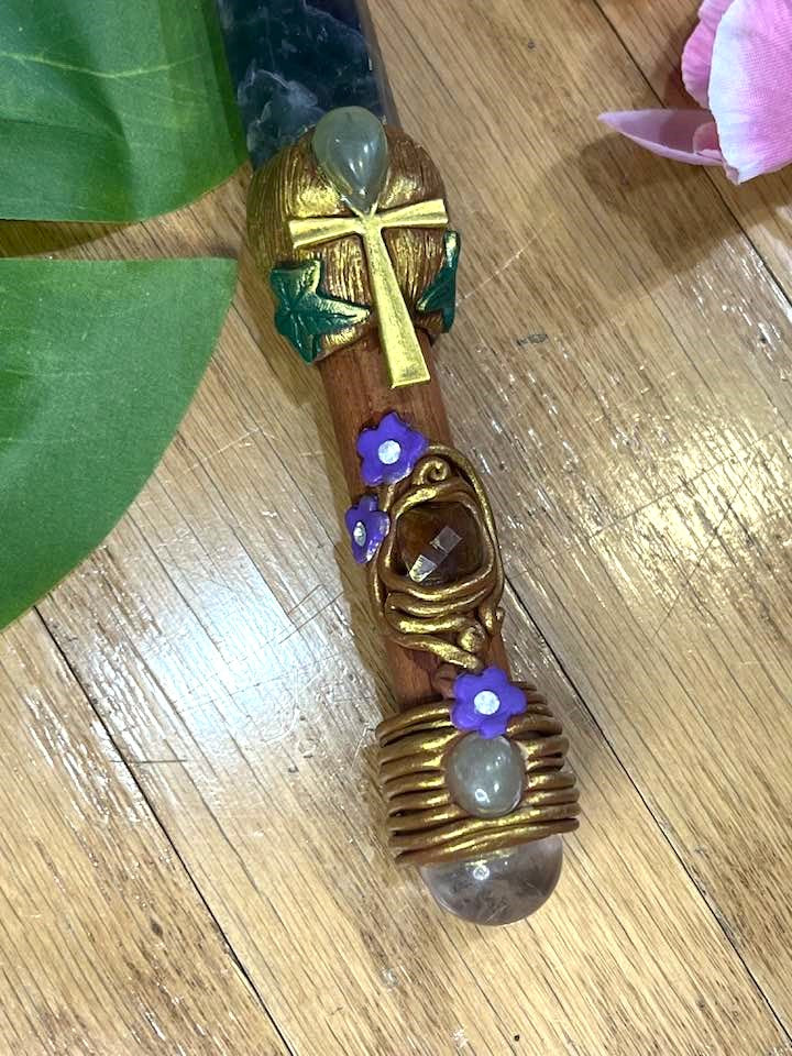 Rainbow Fluorite Ankh Wand 11"