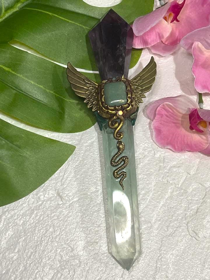 Winged Snake Amethyst and Fluorite Wand