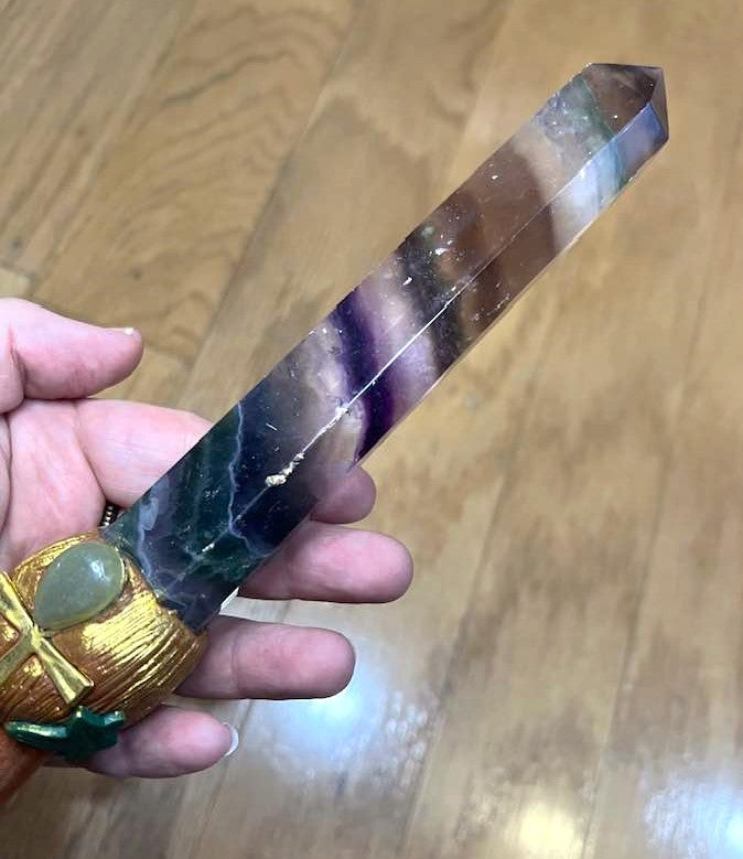 Rainbow Fluorite Ankh Wand 11"