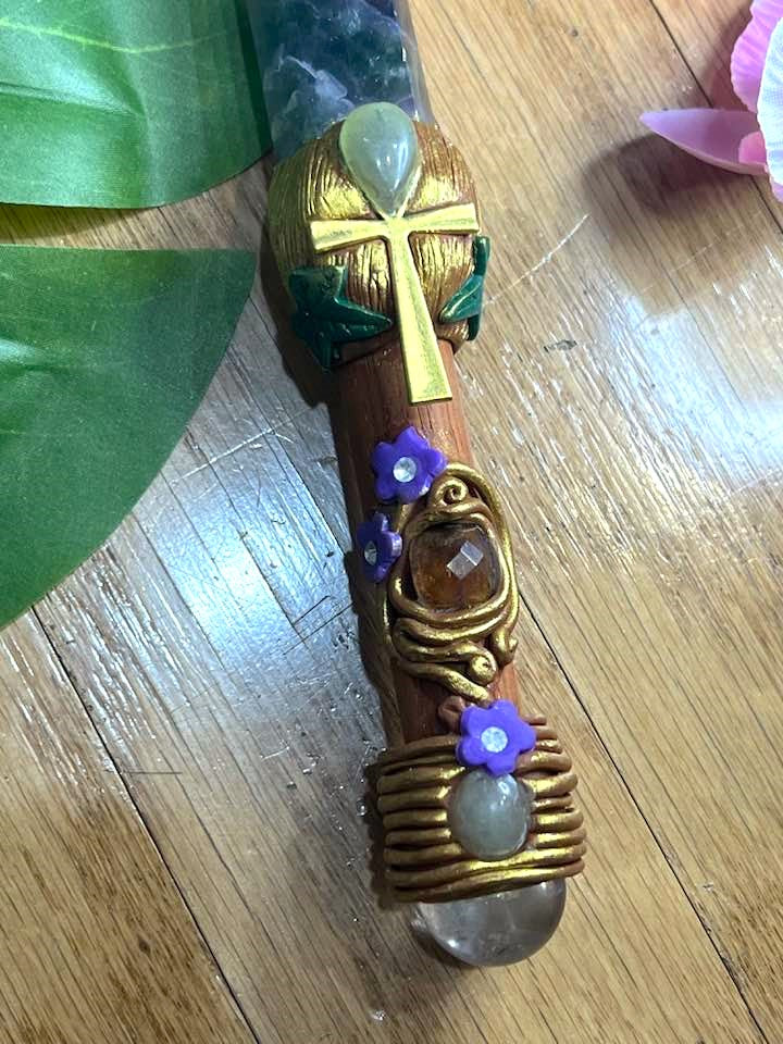Rainbow Fluorite Ankh Wand 11"