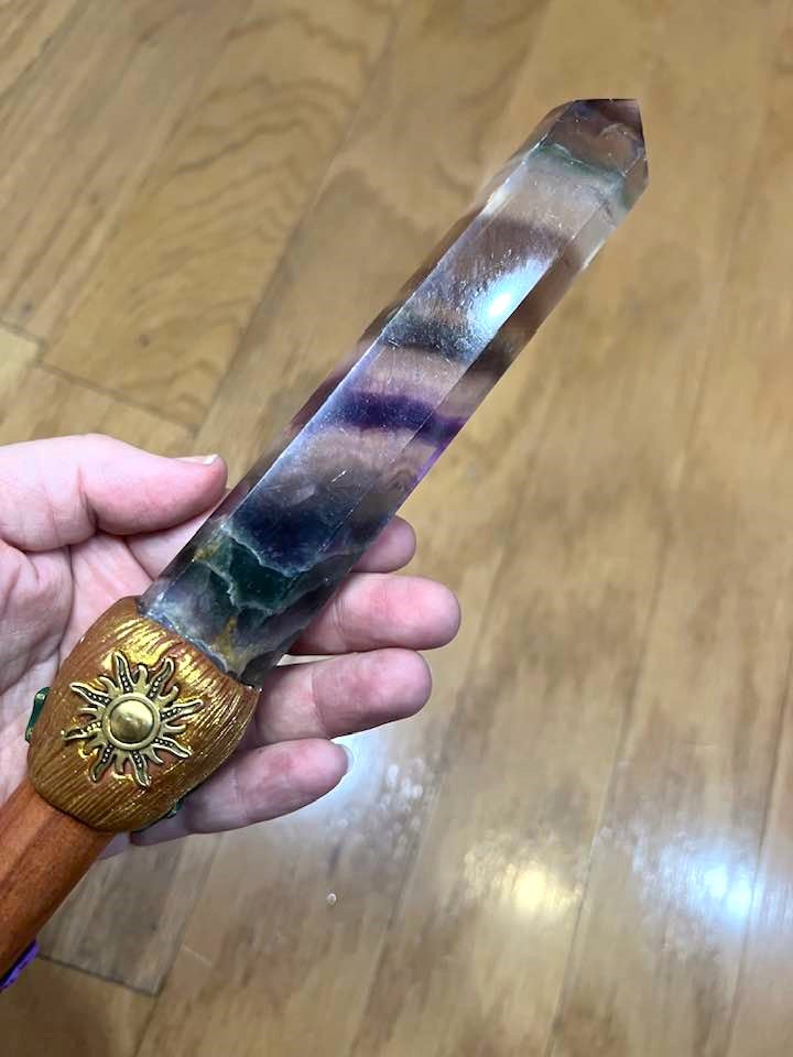 Rainbow Fluorite Ankh Wand 11"
