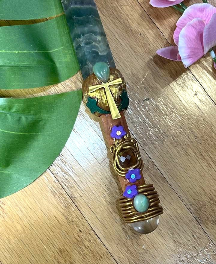 Rainbow Fluorite Ankh Wand 11"
