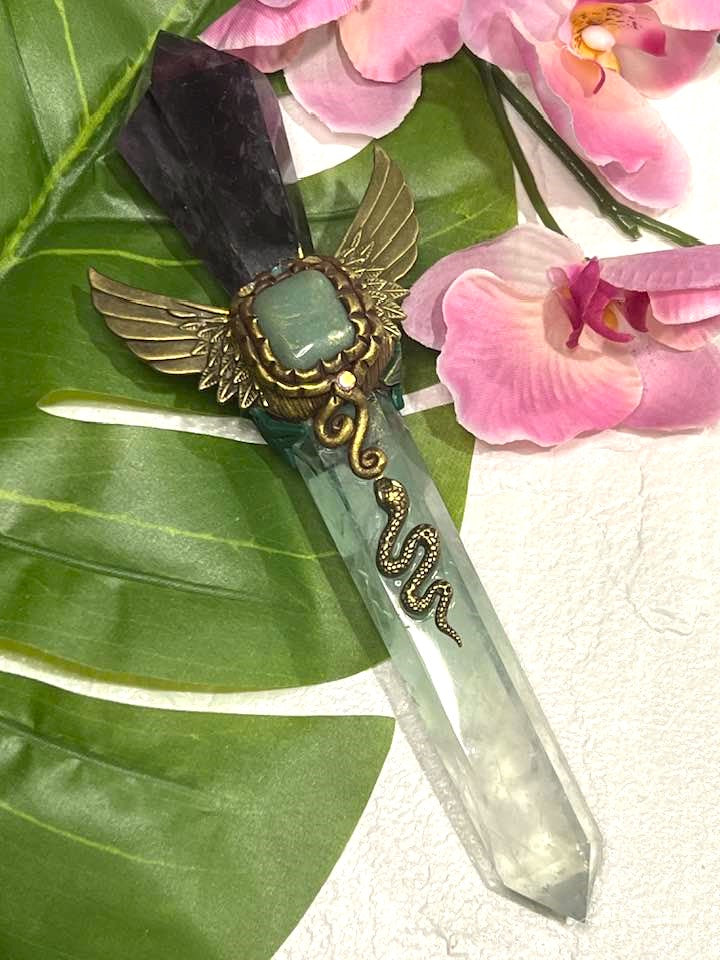 Winged Snake Amethyst and Fluorite Wand