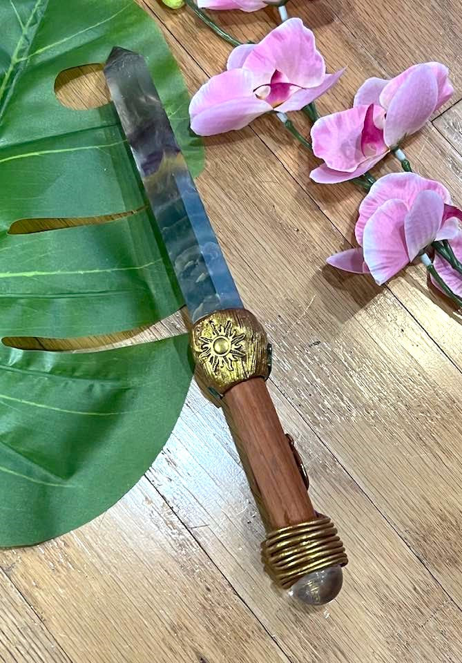 Rainbow Fluorite Ankh Wand 11"