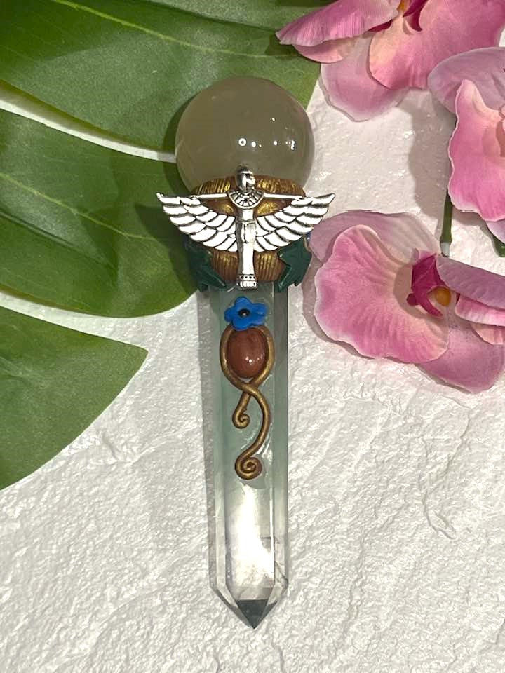 Citrine and Green Fluorite Isis Wand 7"