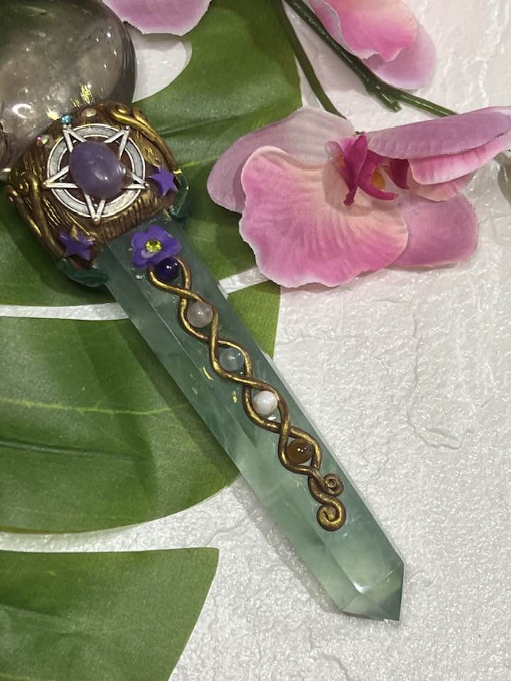 Smokey Quartz Heart and Flourite Pentagram Wand