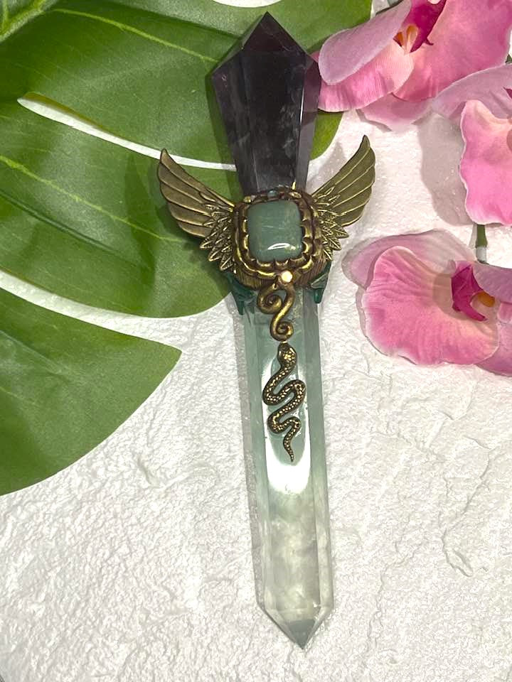 Winged Snake Amethyst and Fluorite Wand