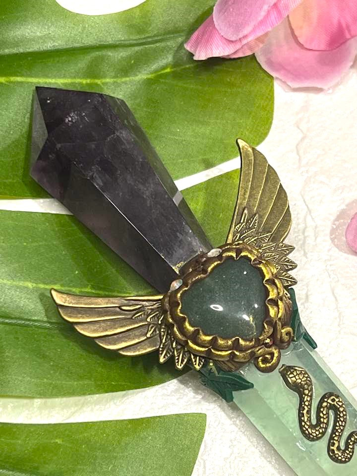 Amethyst, Fluorite and Aventurine Winged Heart Wand