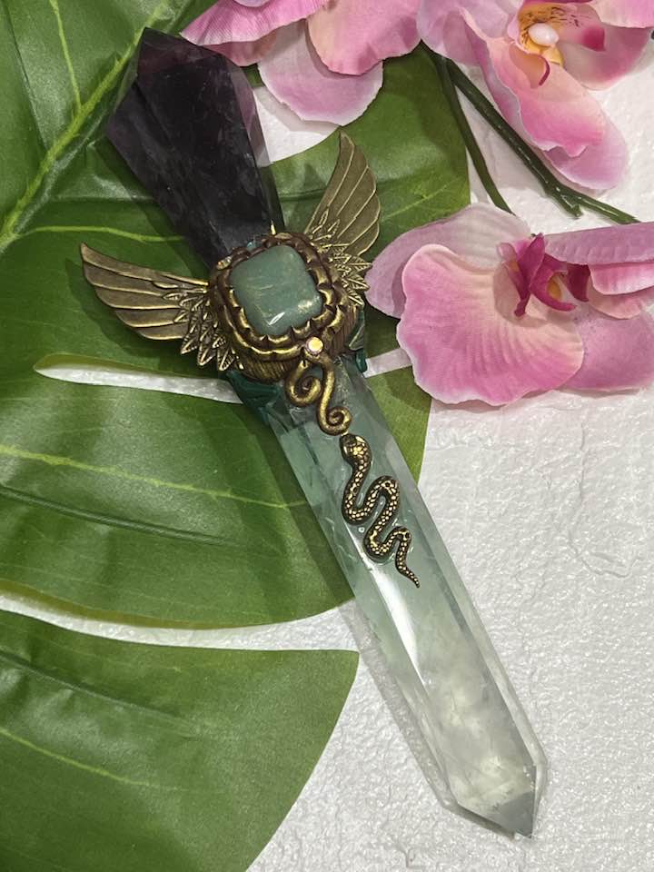 Winged Snake Amethyst and Fluorite Wand