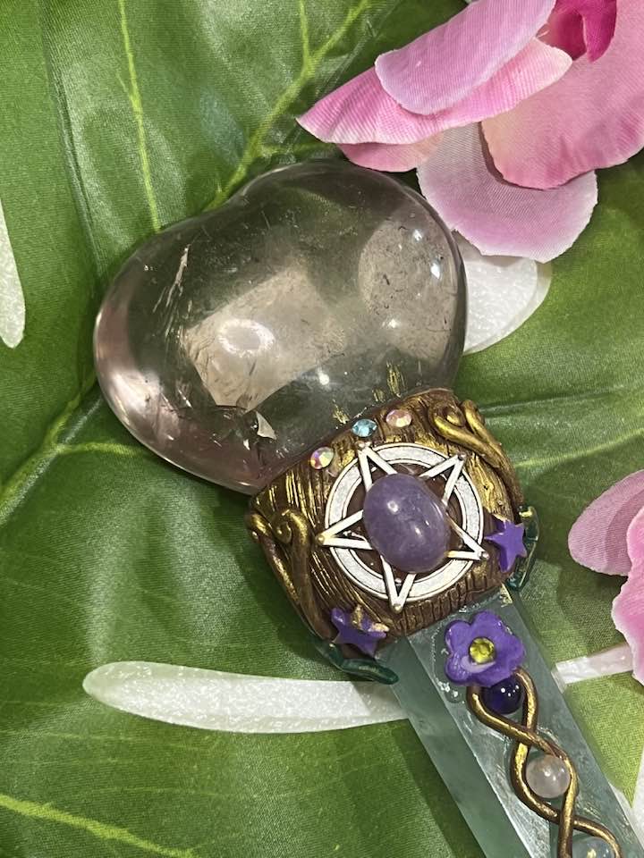 Smokey Quartz Heart and Flourite Pentagram Wand
