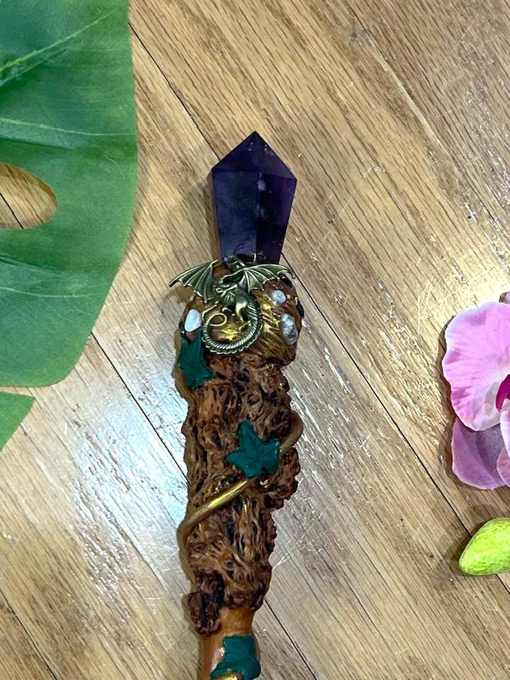 Amethyst Dragon Wand 12"