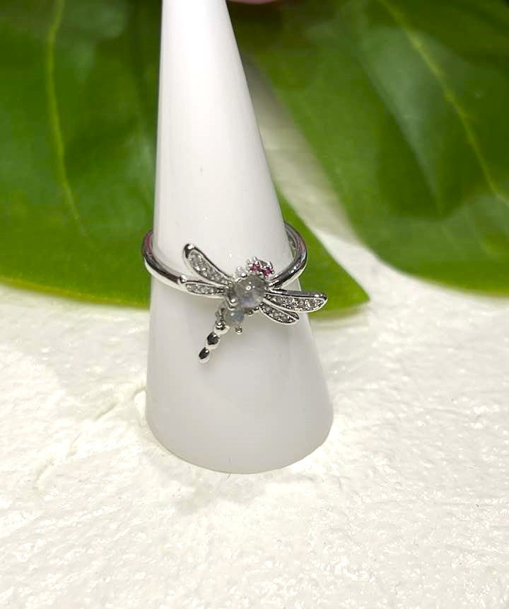 Adjustable Labradorite Dragonfly Ring