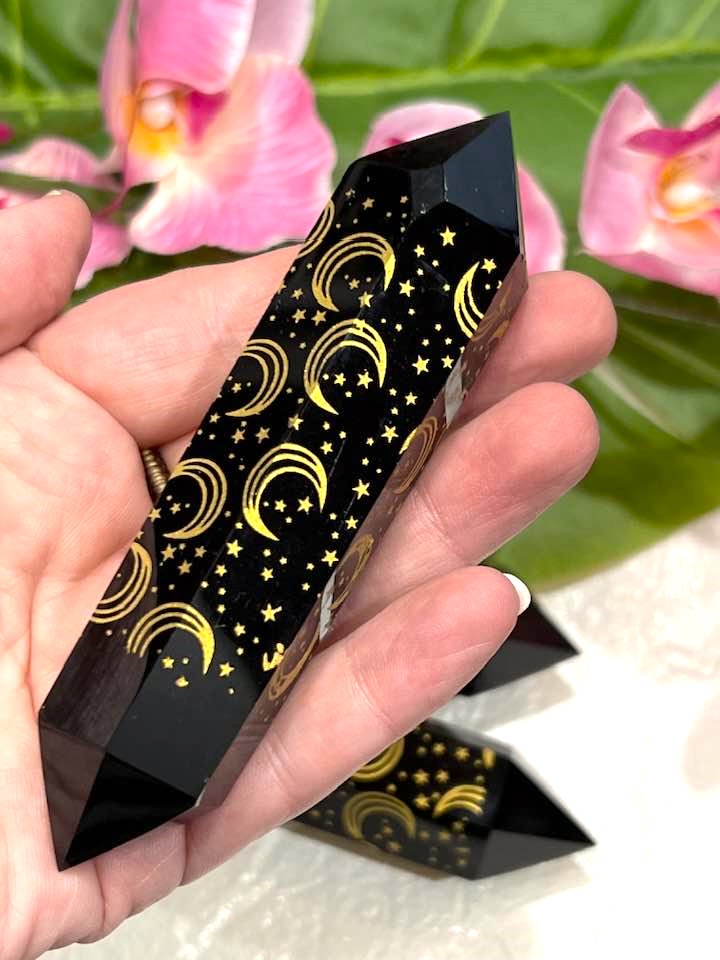 Celestial Double Terminated Wand in Black Obsidian