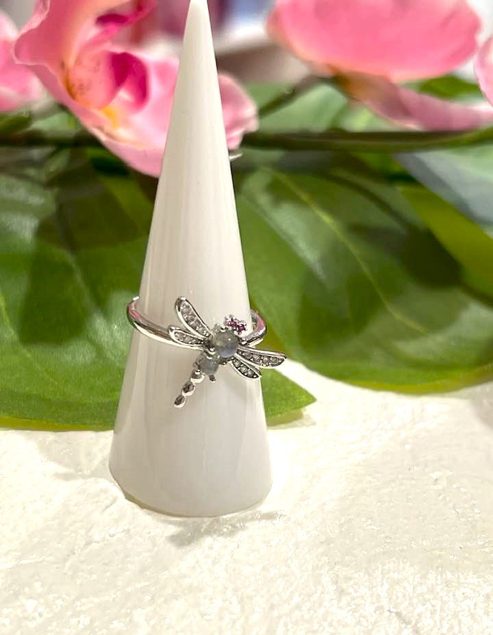 Adjustable Labradorite Dragonfly Ring