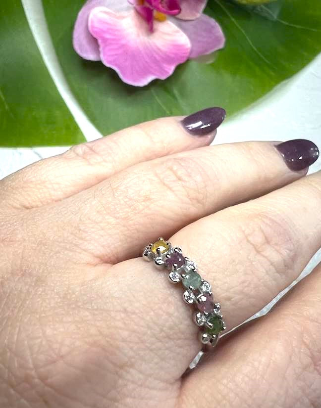 Adjustable Rainbow Tourmaline Wreath Ring