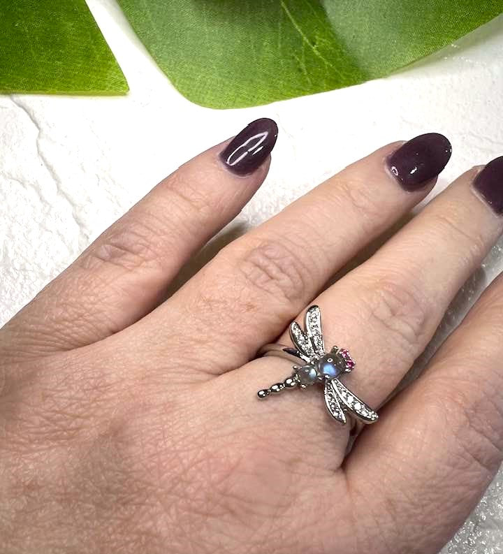 Adjustable Labradorite Dragonfly Ring