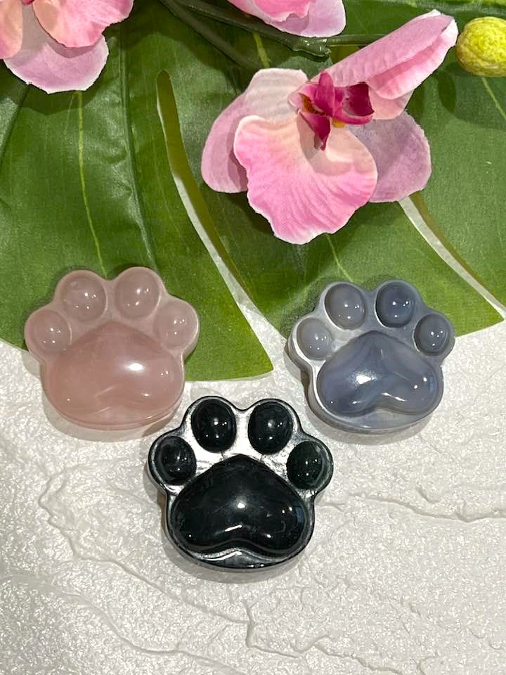 Dog or Cat Paw in Blue Aventurine, Rose Quartz, Agate, Moss Agate