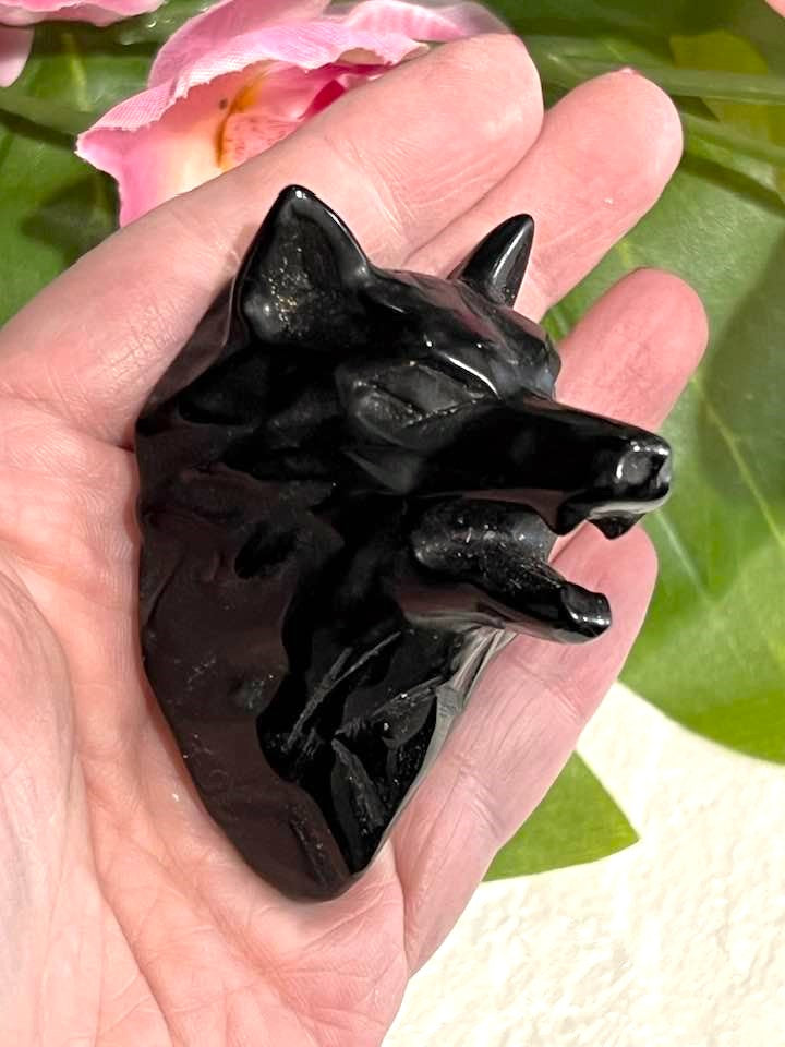 Black Obsidian Howling Wolf for Protection