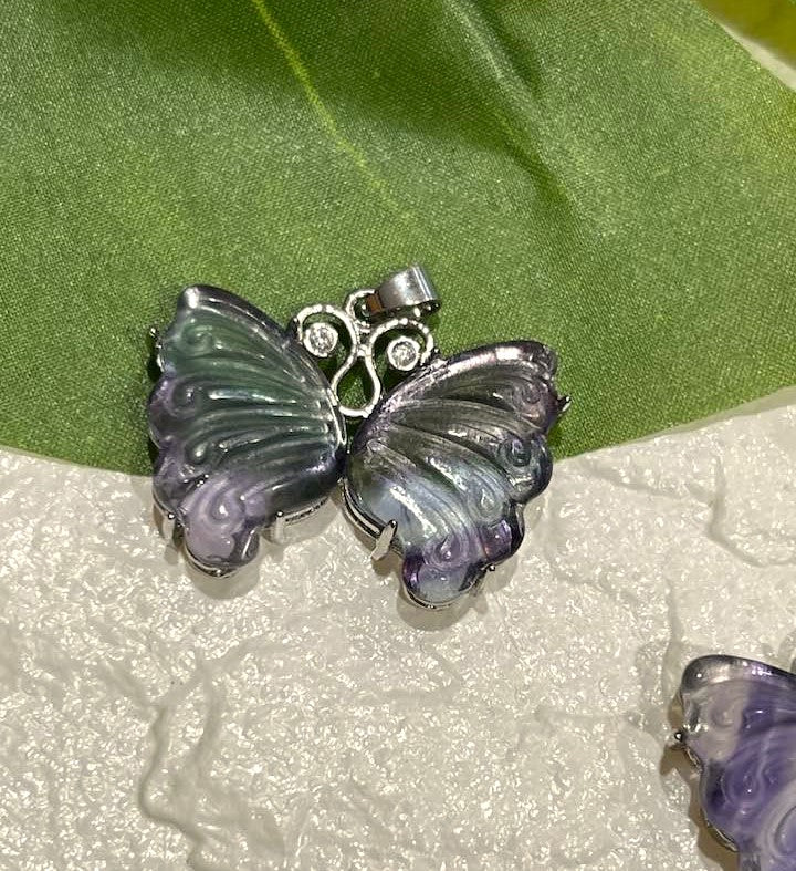 Rainbow Fluorite Butterfly Pendant for Sacred Transformation
