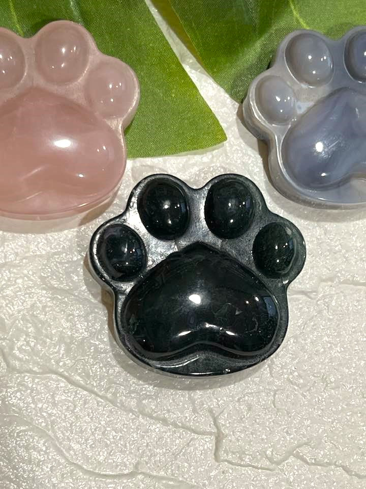 Dog or Cat Paw in Blue Aventurine, Rose Quartz, Agate, Moss Agate