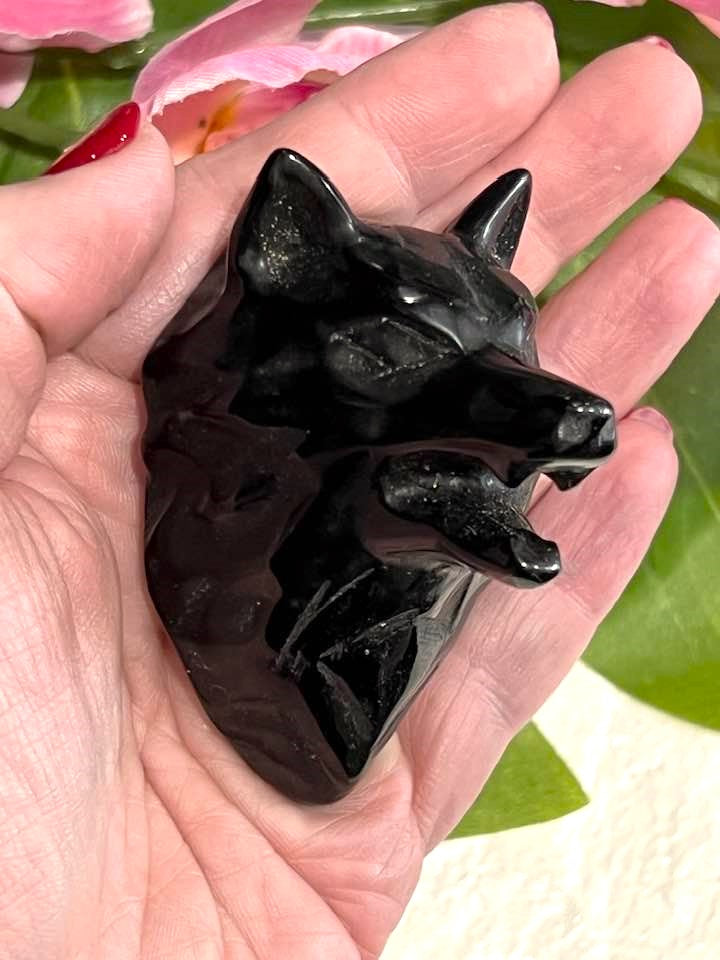 Black Obsidian Howling Wolf for Protection