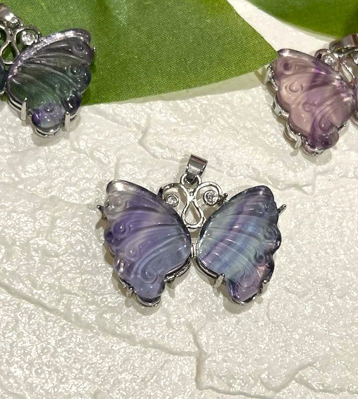 Rainbow Fluorite Butterfly Pendant for Sacred Transformation