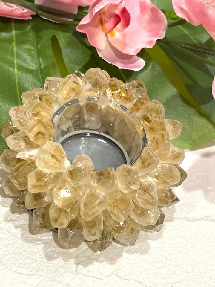 Crystal Votive Candle Holder with Citrine or Amethyst