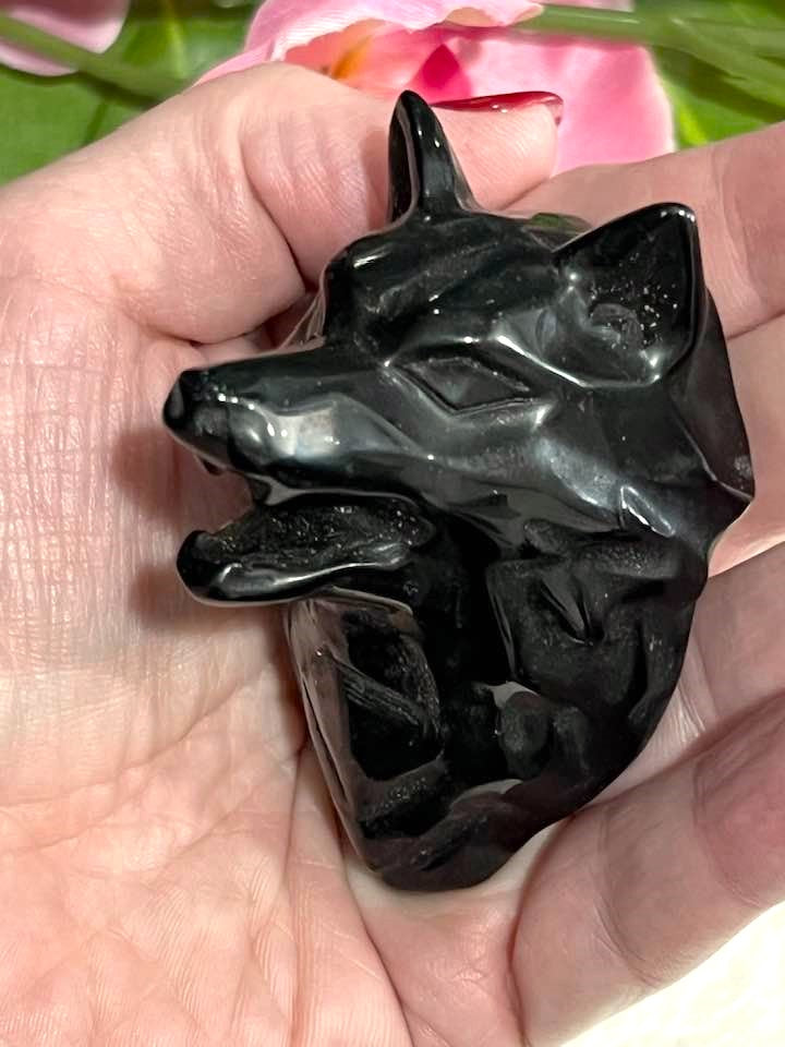 Black Obsidian Howling Wolf for Protection