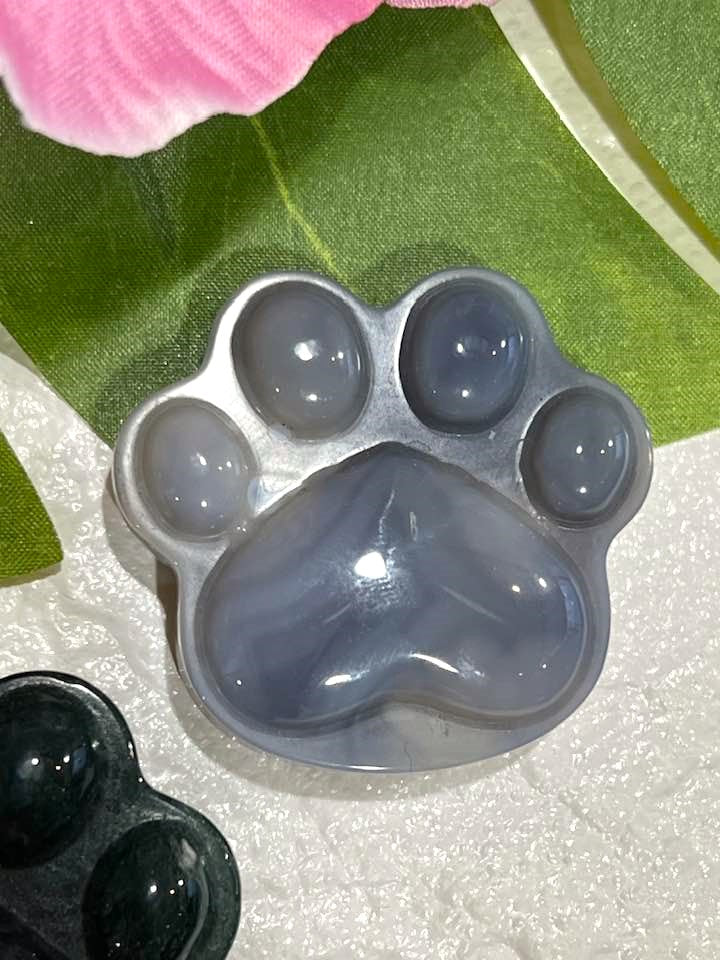 Dog or Cat Paw in Blue Aventurine, Rose Quartz, Agate, Moss Agate