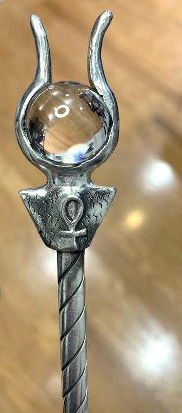 Hathor Lotus Ankh Wand in Lapis, Clear Quartz or Rose Quartz 10.5"