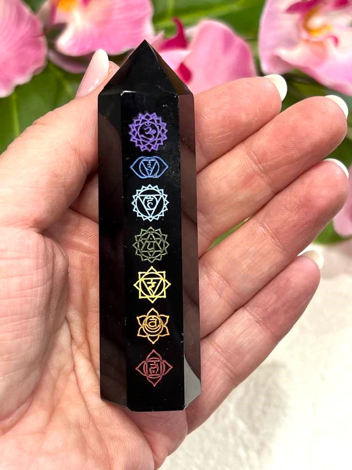 Black Obsidian Chakra Tower