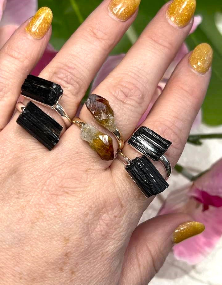 Adjustable Black Tourmaline or Citrine Ring
