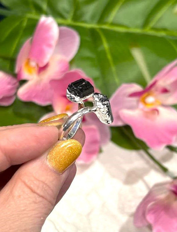 Adjustable Black Tourmaline or Citrine Ring
