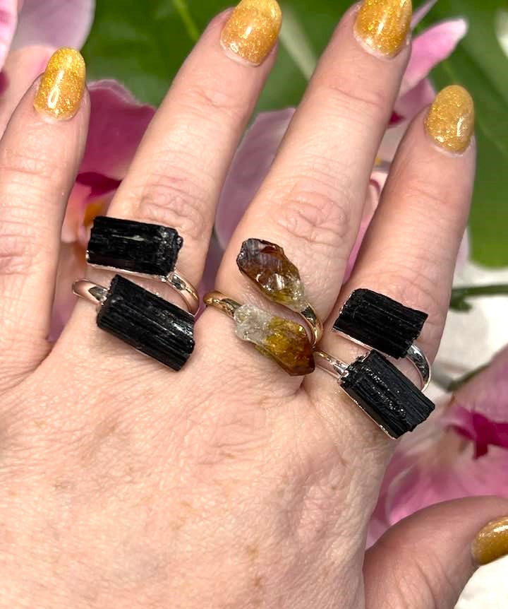 Adjustable Black Tourmaline or Citrine Ring