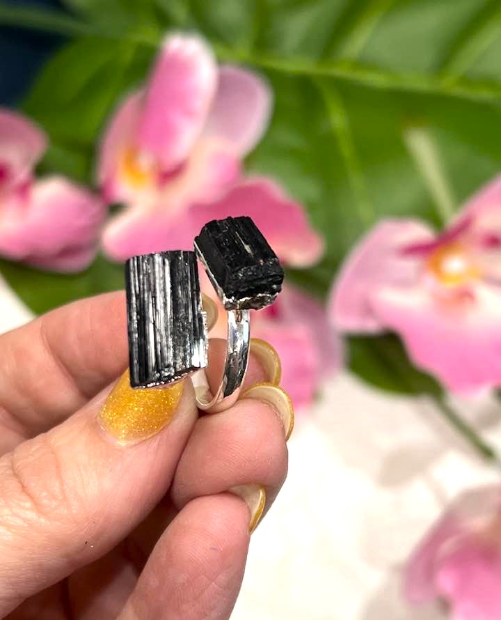 Adjustable Black Tourmaline or Citrine Ring
