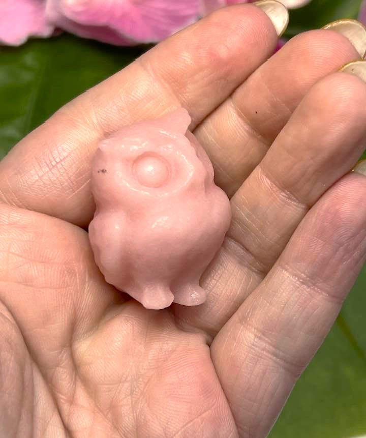 Pink Opal Quizzical Owl for Dissipating Stress