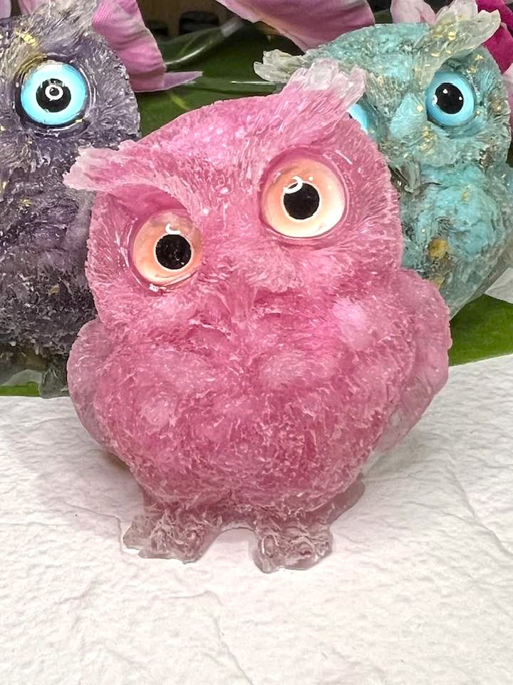 Crystal Chip Owl in Turquoise, Rose Quartz or Amethyst