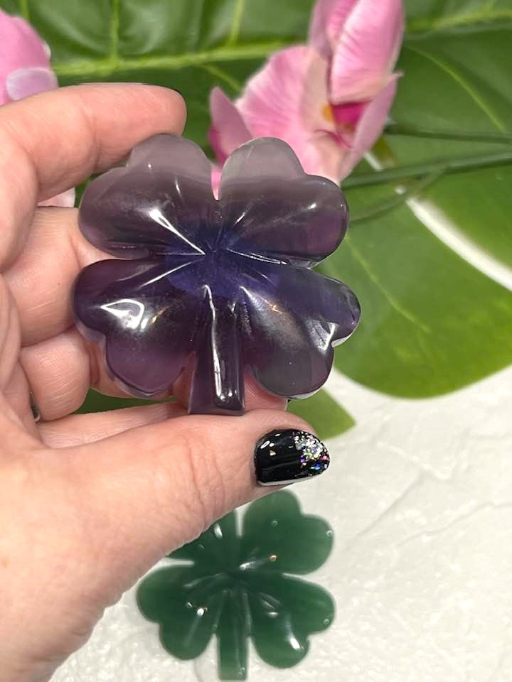 Lucky Clover Carving in Aventurine or Fluorite