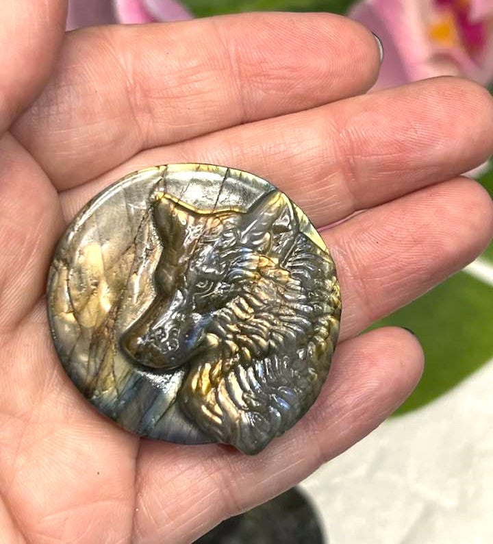 Labradorite Wolf Medallion