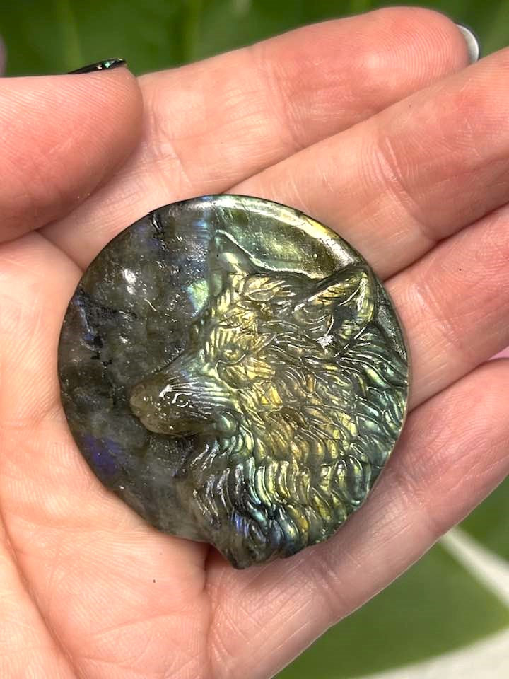 Labradorite Wolf Medallion