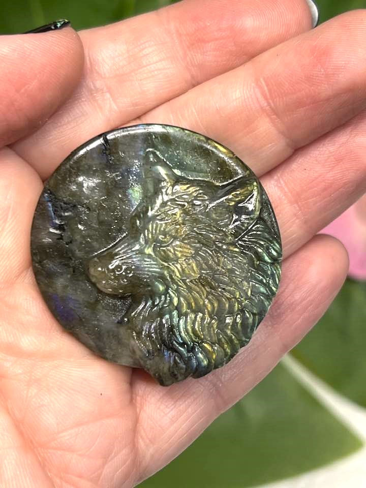 Labradorite Wolf Medallion