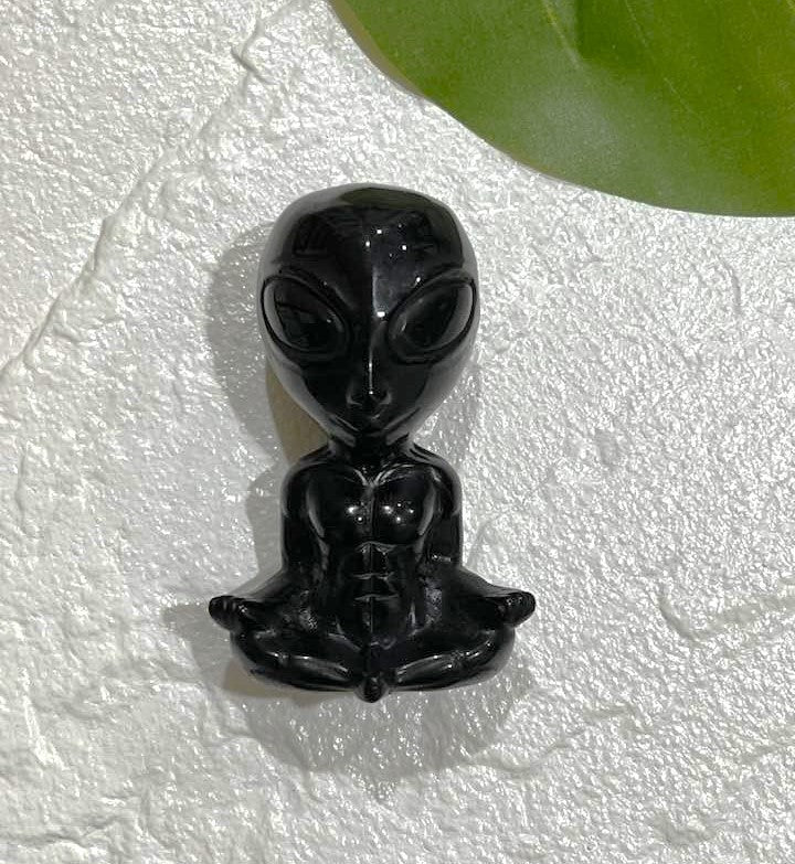 Black Obsidian Meditating Alien