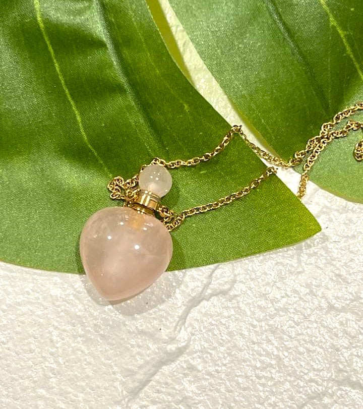 Rose Quartz Bottle Heart Necklace