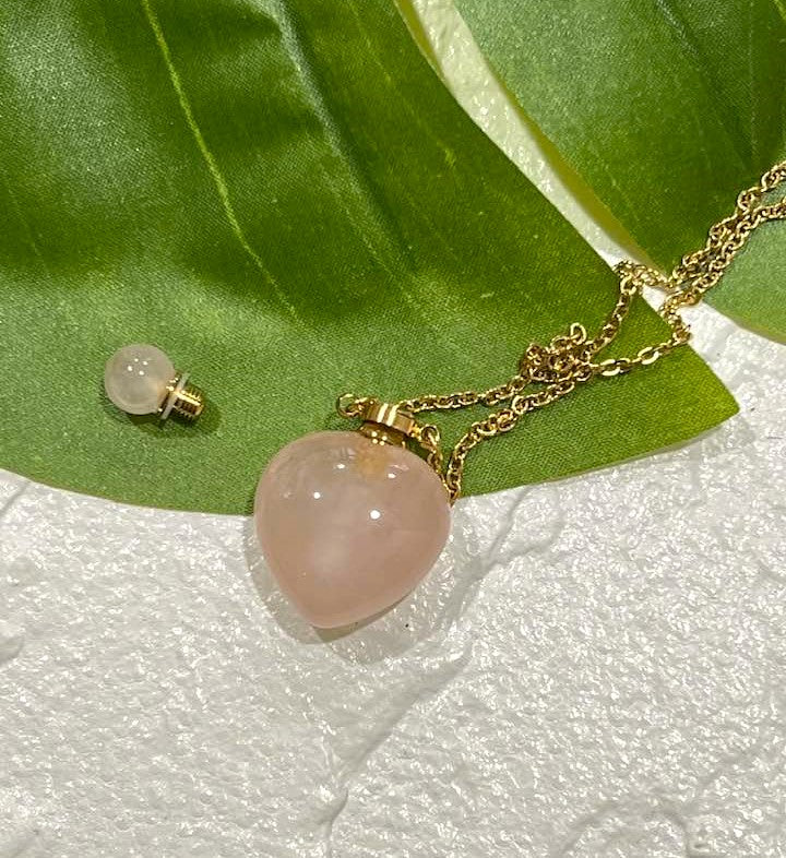 Rose Quartz Bottle Heart Necklace