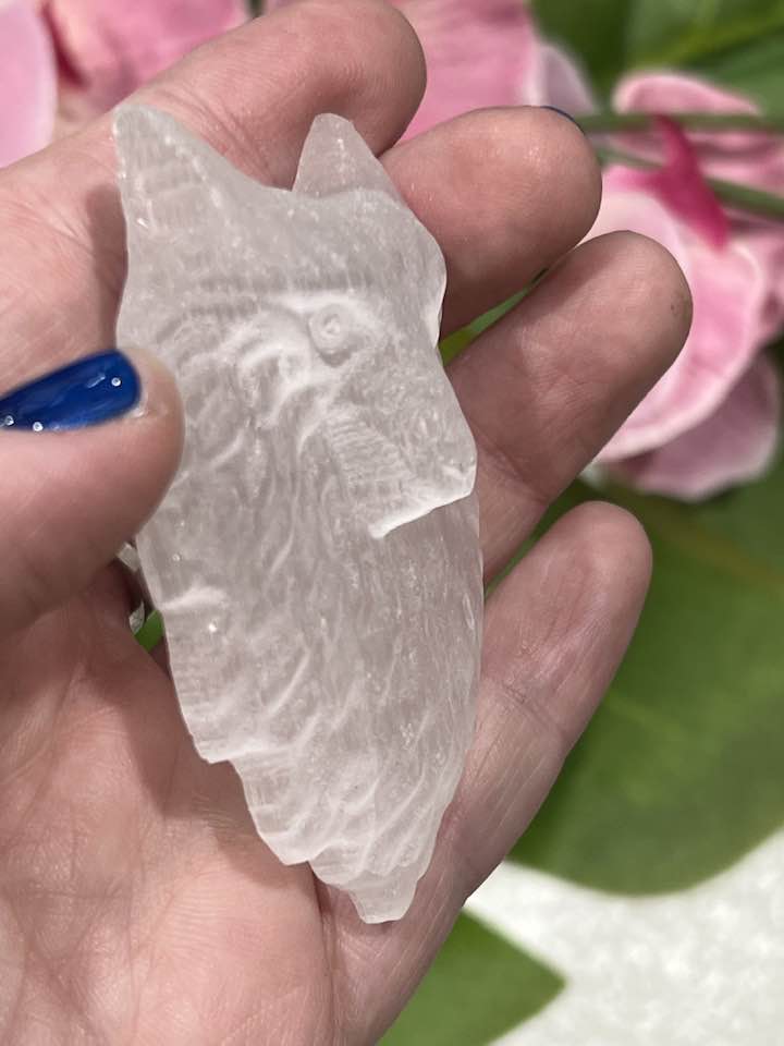 Selenite Wolf Carving