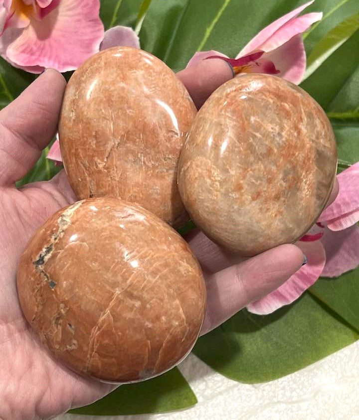 Peach Moonstone Palm Stone