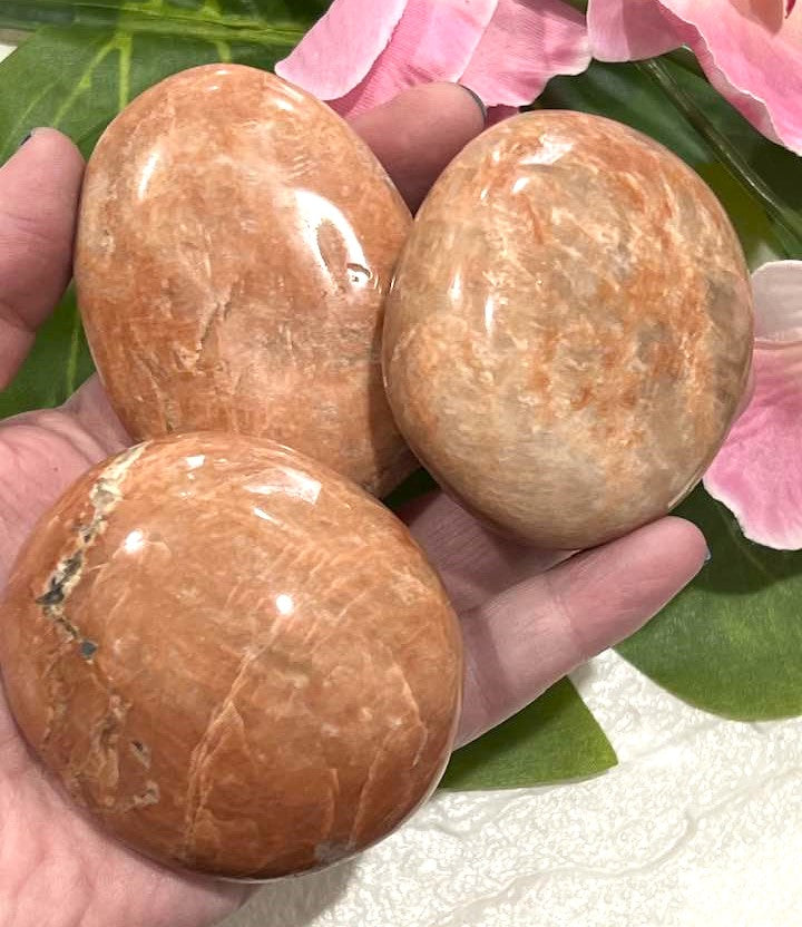 Peach Moonstone Palm Stone