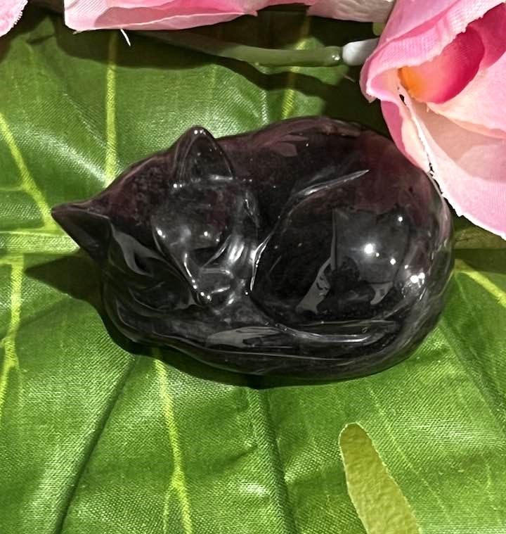 Sheen Black Obsidian Sleeping Cat