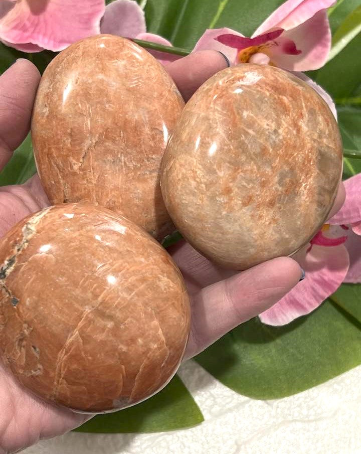 Peach Moonstone Palm Stone